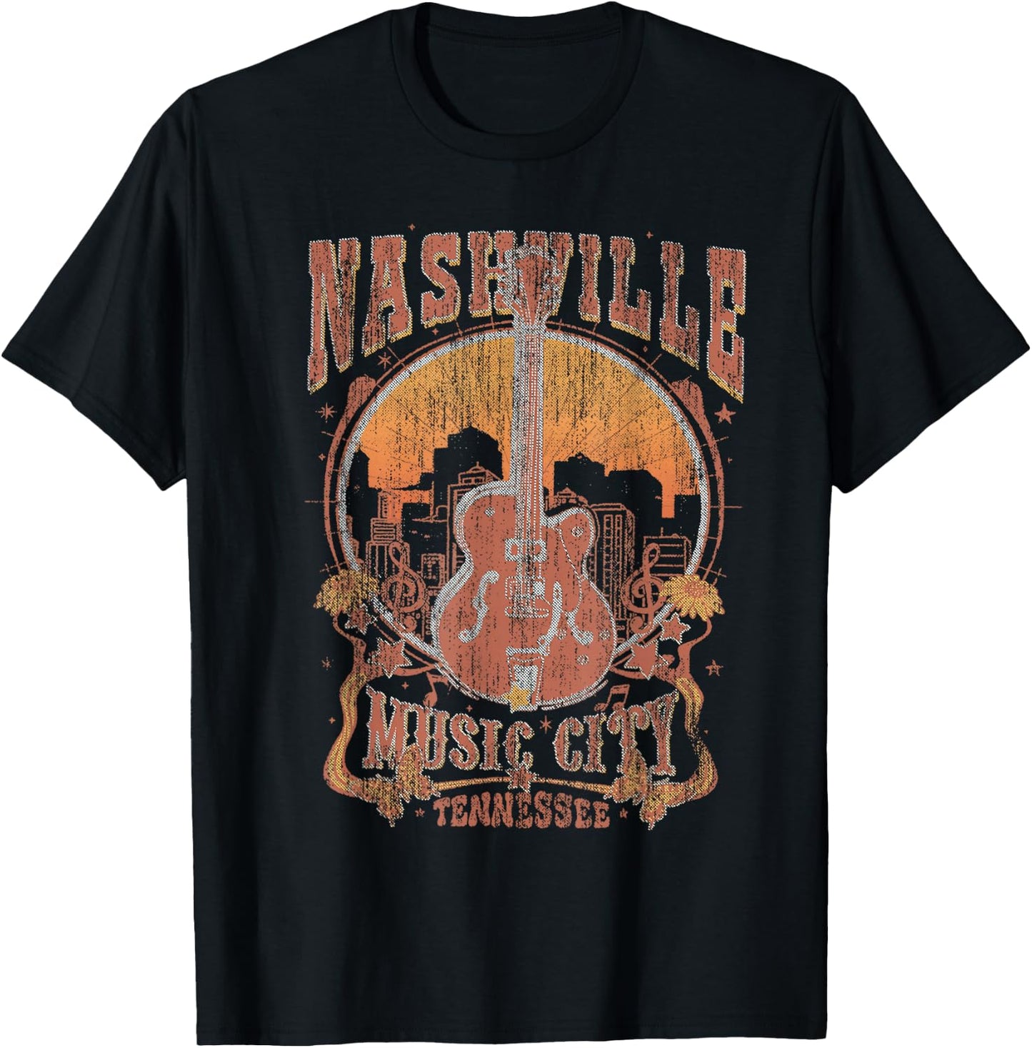Nashville Tennessee Guitar Country Music City Guitarist T-Shirt - T-Shirt | Black