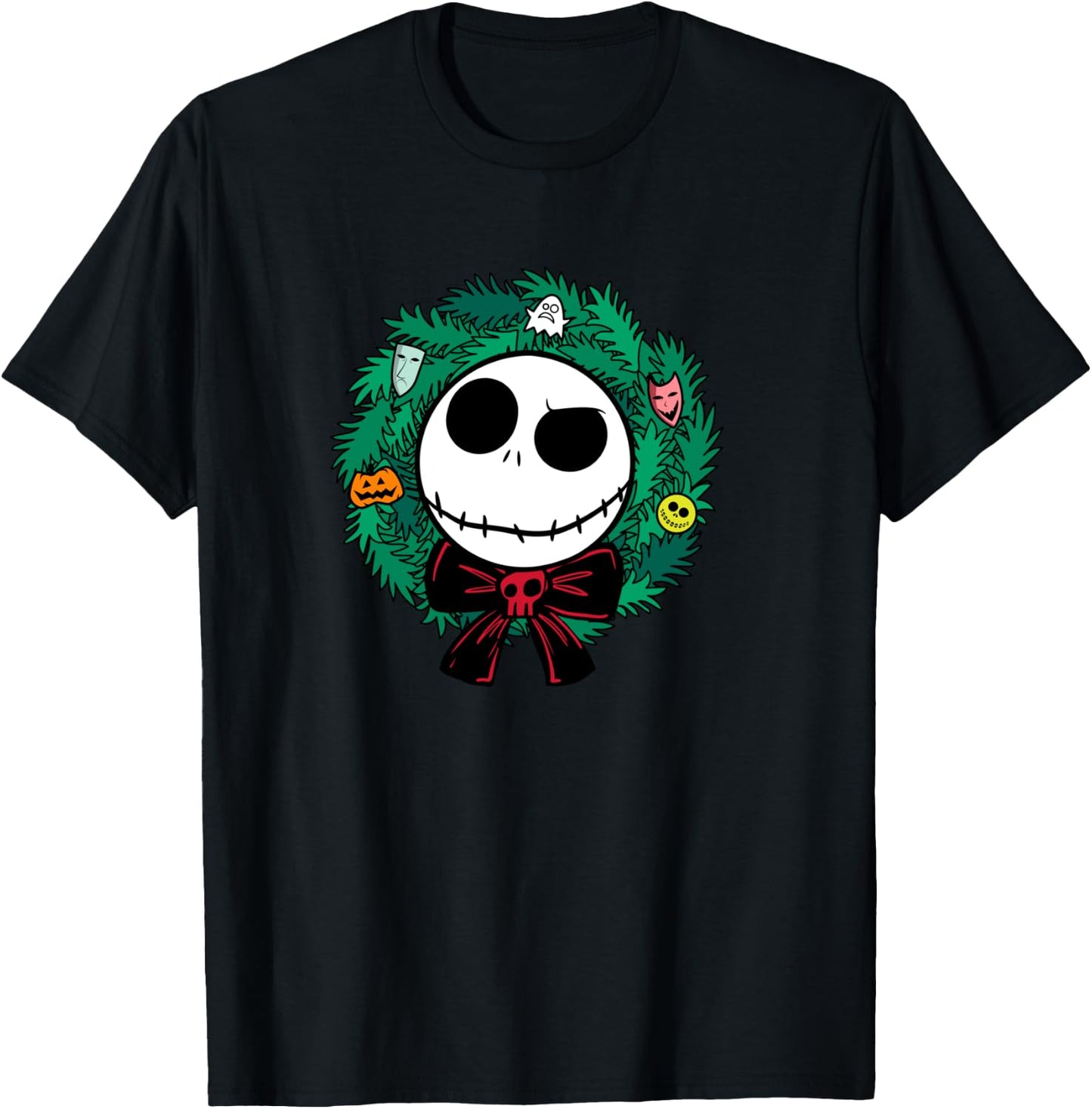 Amazon Essentials Nightmare Before Christmas Jack Festive Holiday Wreath T-Shirt - T-Shirt | Black