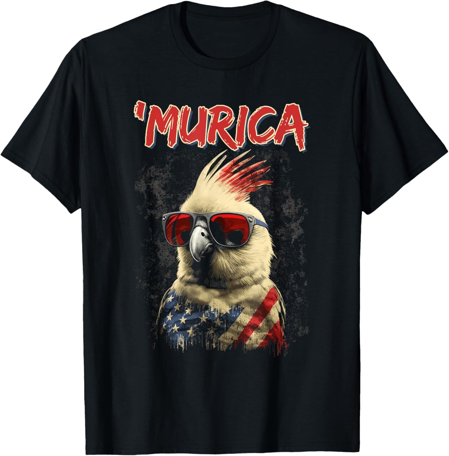 Cool Patriotic Cockatiel Bird, Murica 4th of July Cockatiel T-Shirt - T-Shirt | Black