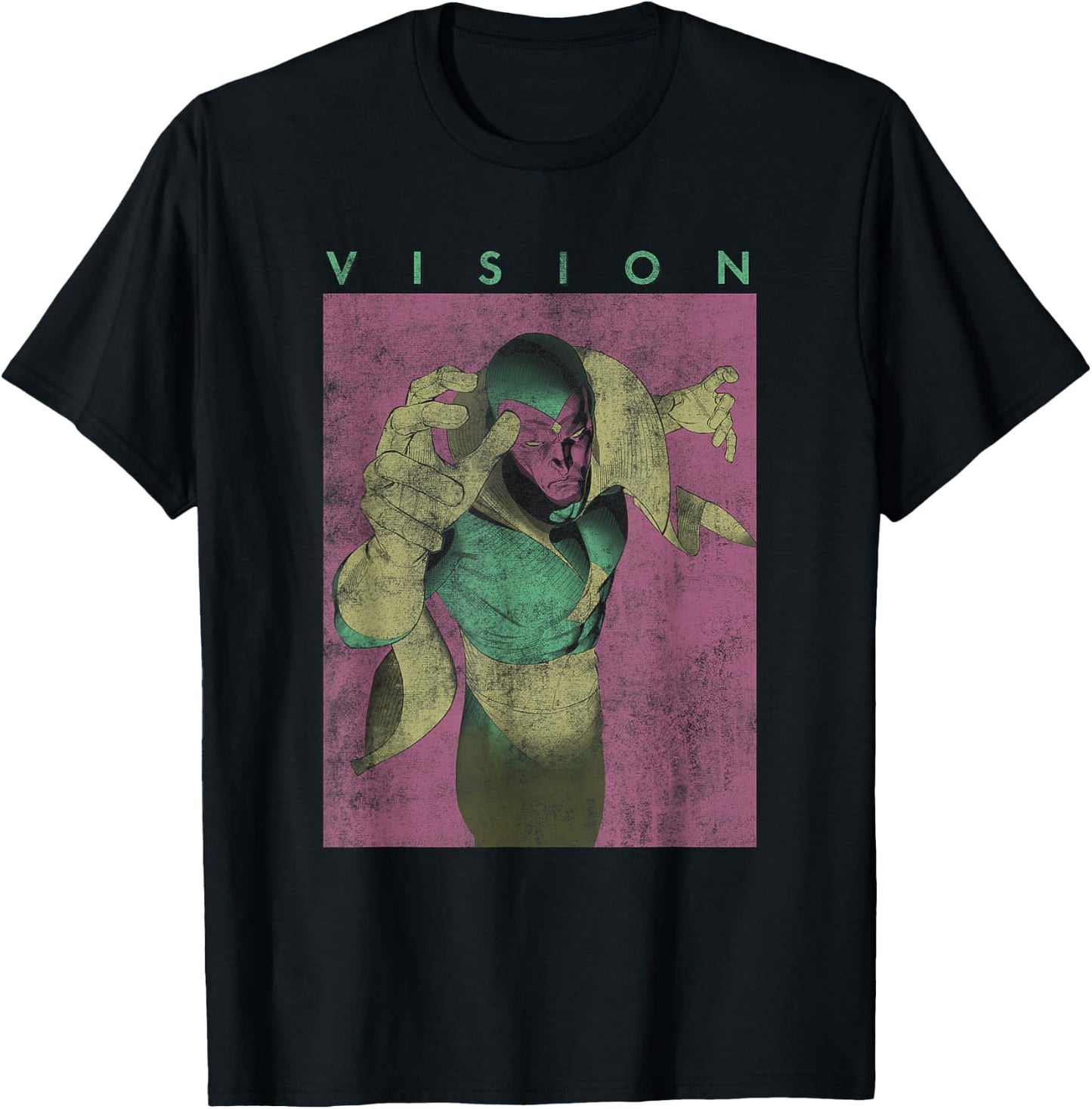 Marvel Comics Retro Classic Vision Flying Distressed Logo T-Shirt - T-Shirt | Black