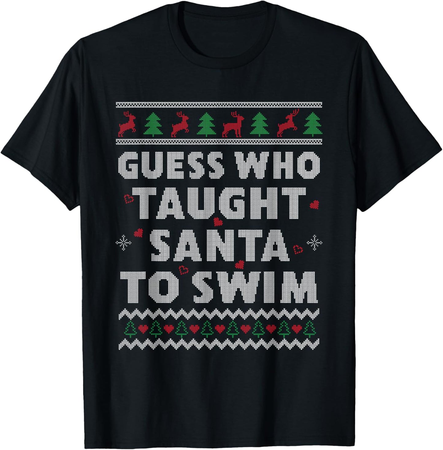 Swim Teacher Ugly Christmas Swim Coach Swim Teacher Christmas T-Shirt - T-Shirt | Black