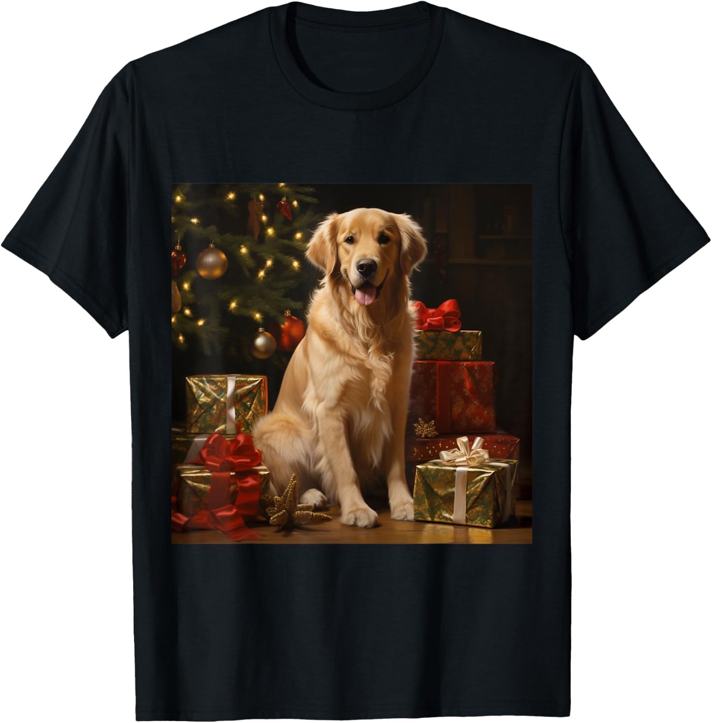 Christmas Golden Retriever - Golden Retriever Christmas T-Shirt - T-Shirt | Black