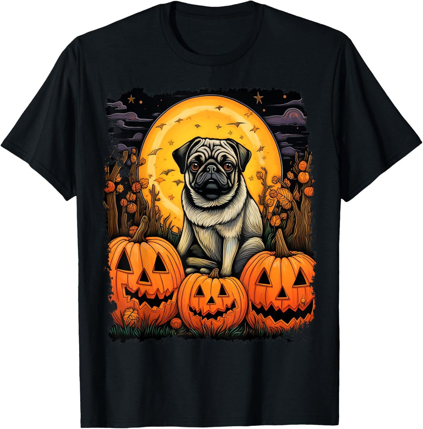 Dog Halloween Pug Men Women Kids T-Shirt - T-Shirt | Black