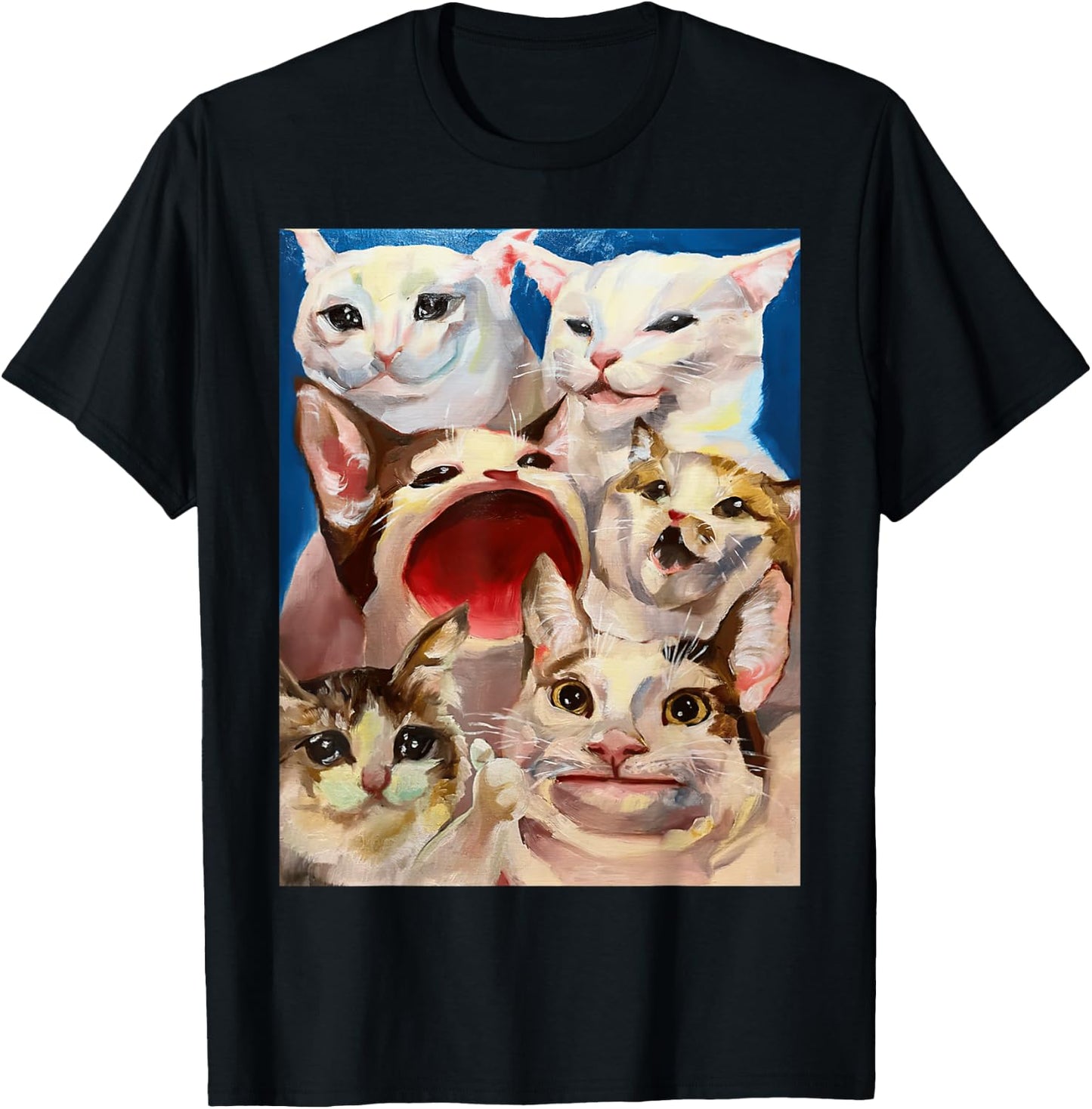 Funny Dinner Table Cat Crying Cat Pop Cat Polite Cat Meme Women Girls Kids T-Shirt - T-Shirt | Black