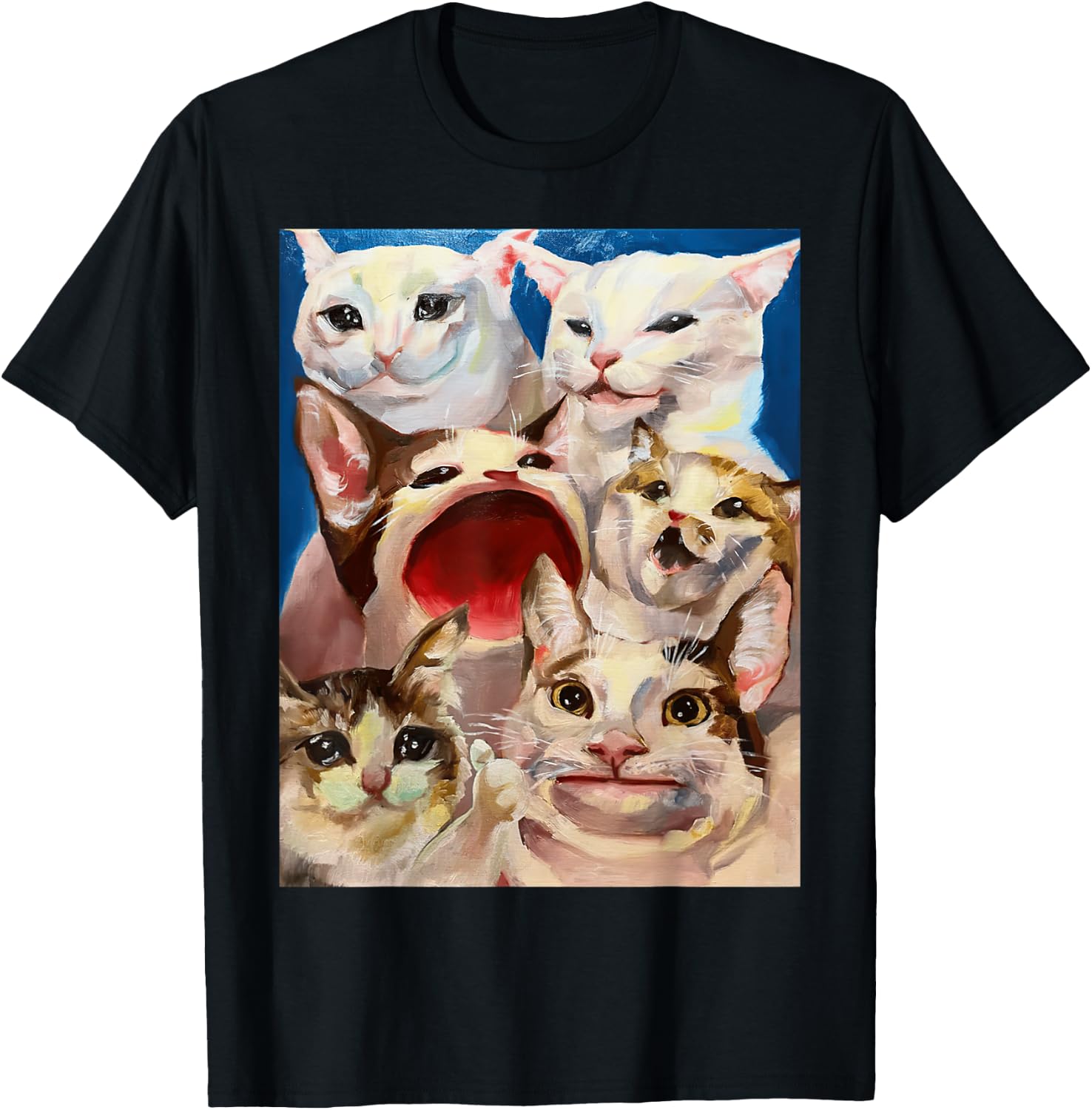 Funny Dinner Table Cat Crying Cat Pop Cat Polite Cat Meme Women Girls Kids T-Shirt - T-Shirt | Black