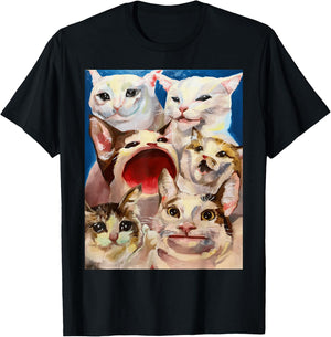 Funny Dinner Table Cat Crying Cat Pop Cat Polite Cat Meme Women Girls Kids T-Shirt - T-Shirt | Black