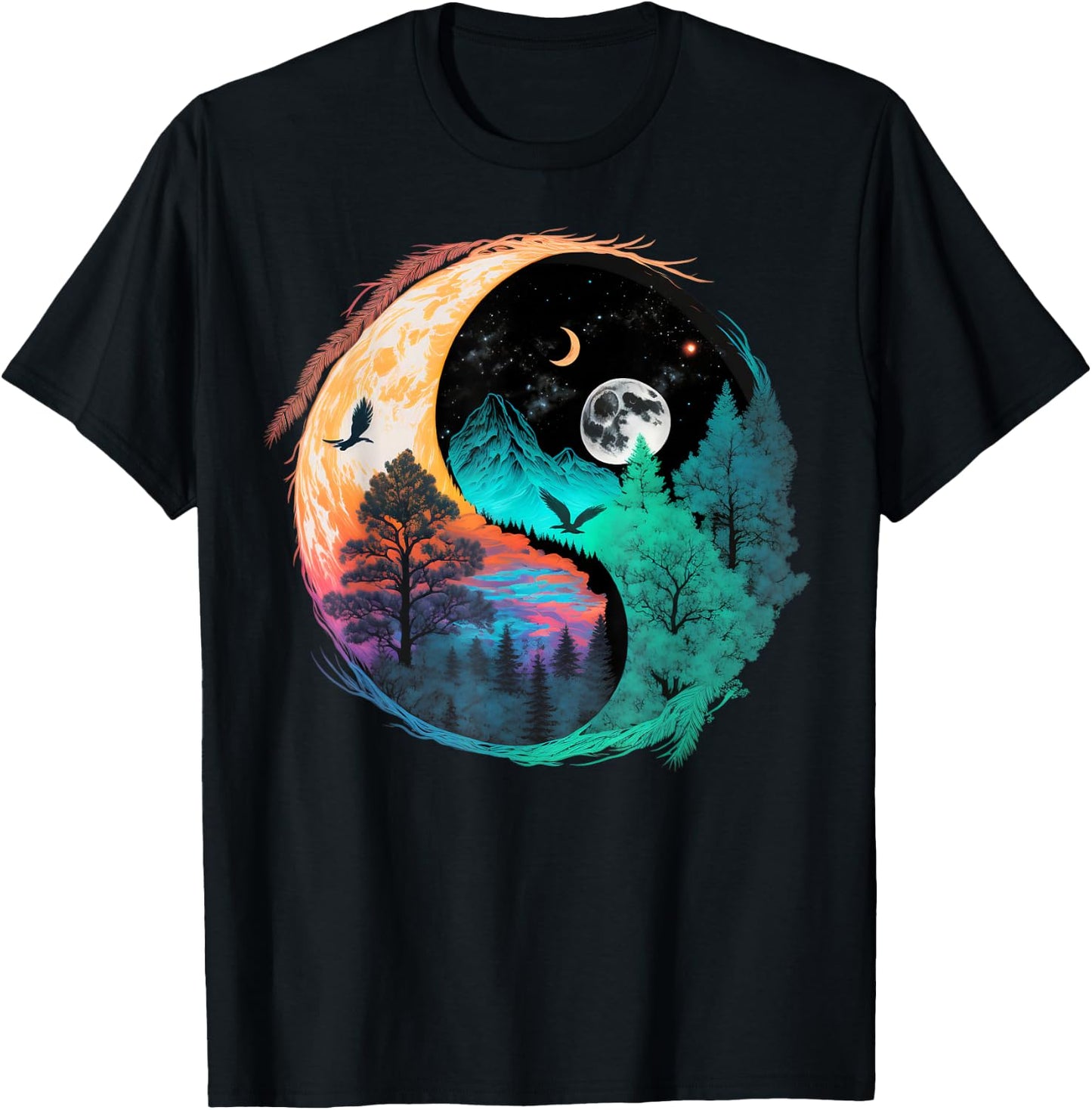 Meditation Taoism Yin Yang Symbol on Nature Taijitu Yin Yang T-Shirt - T-Shirt | Black