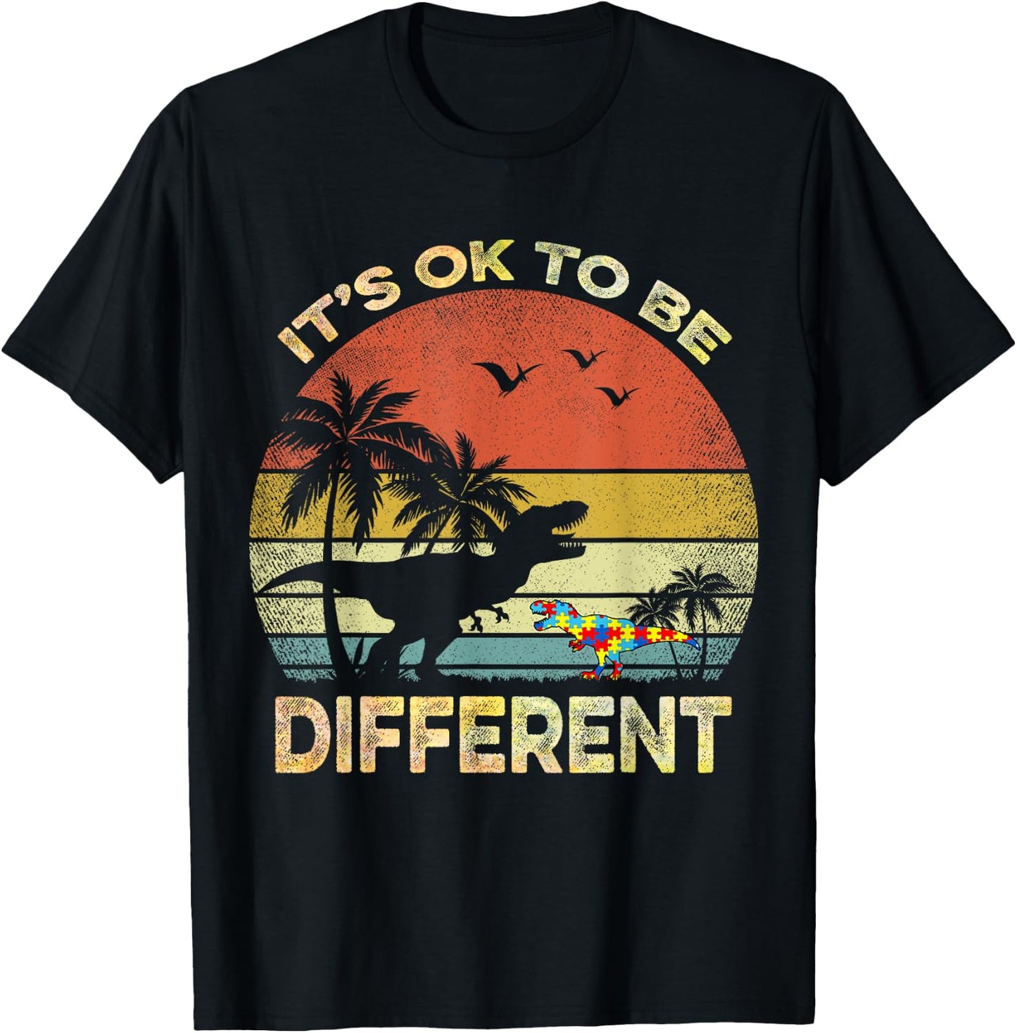 It's Ok To Be Different Autism Awareness T Rex Dinosaur T-Shirt - T-Shirt | Black
