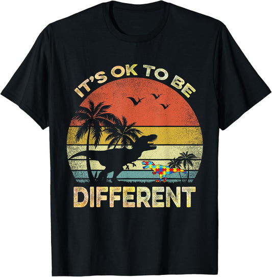 It's Ok To Be Different Autism Awareness T Rex Dinosaur T-Shirt - T-Shirt | Black