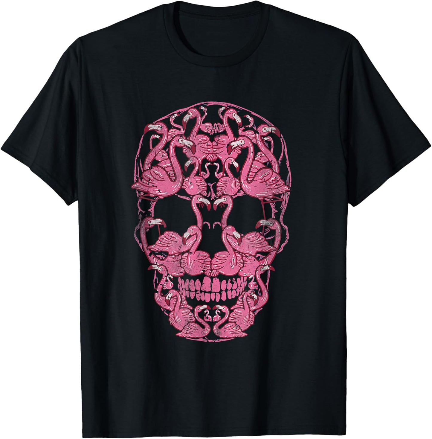 Pink Flamingo Skull Halloween Spooky Breast Cancer Awareness T-Shirt - T-Shirt | Black