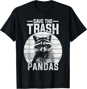 Vintage Retro Save The Trash Pandas Funny Raccoon T-Shirt - T-Shirt | Black