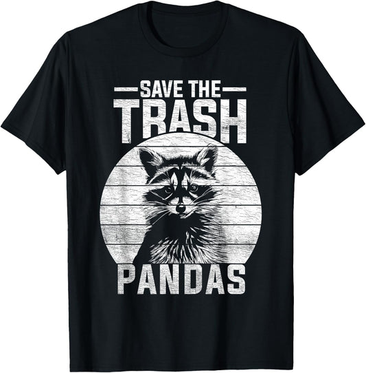 Vintage Retro Save The Trash Pandas Funny Raccoon T-Shirt - T-Shirt | Black