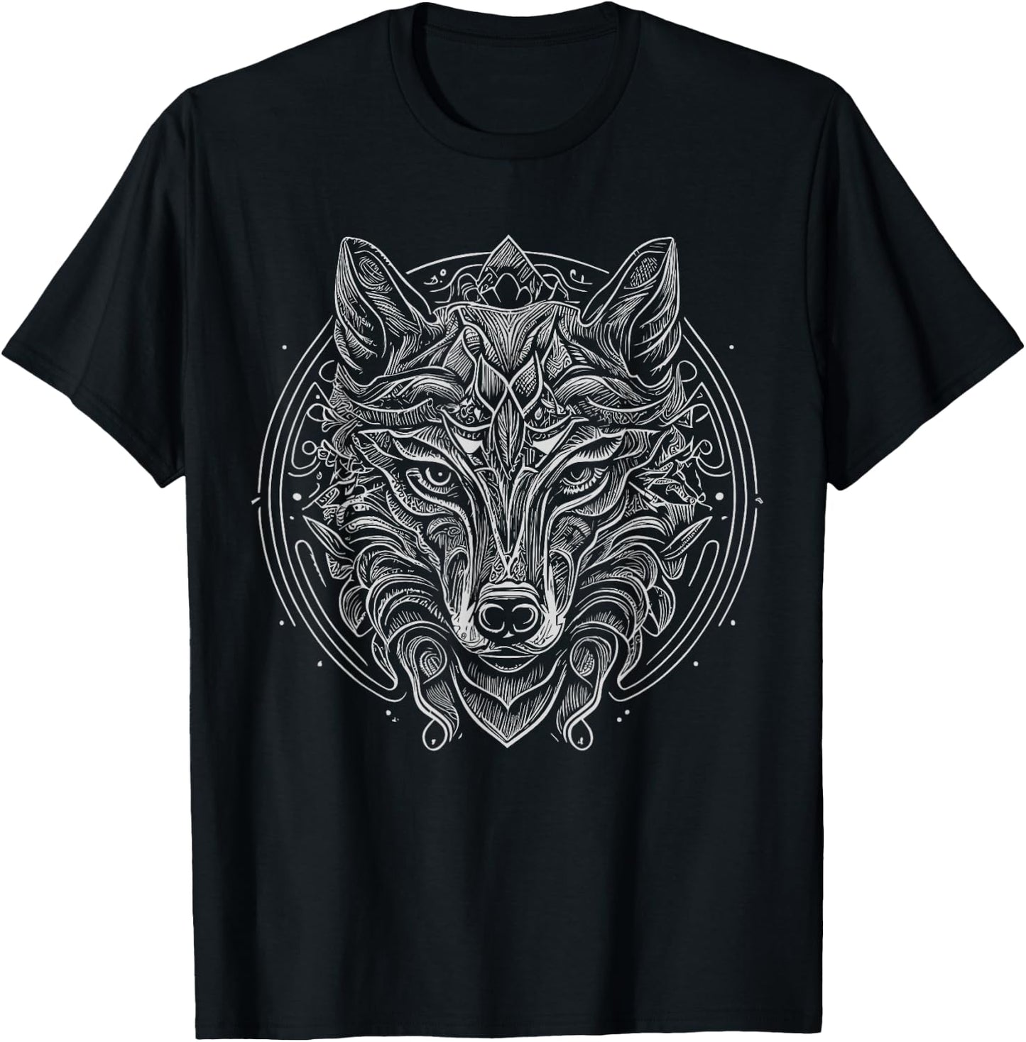 Wolf Mandala Tattoo Art T-Shirt - T-Shirt | Black