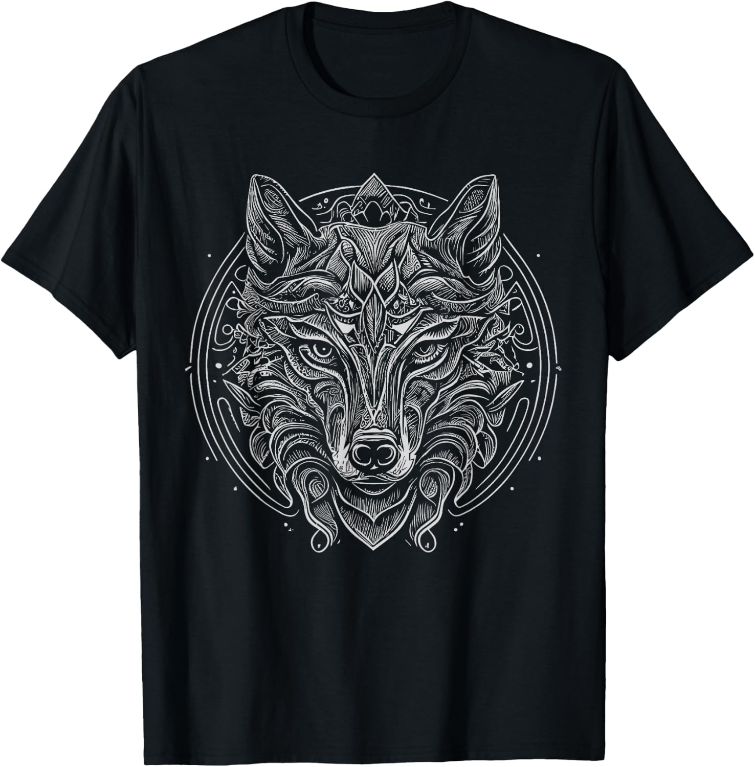 Wolf Mandala Tattoo Art T-Shirt - T-Shirt | Black