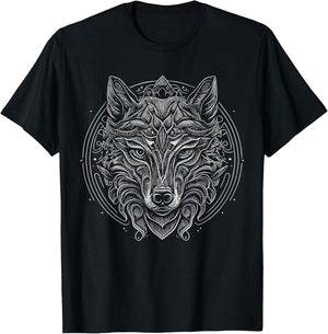Wolf Mandala Tattoo Art T-Shirt - T-Shirt | Black