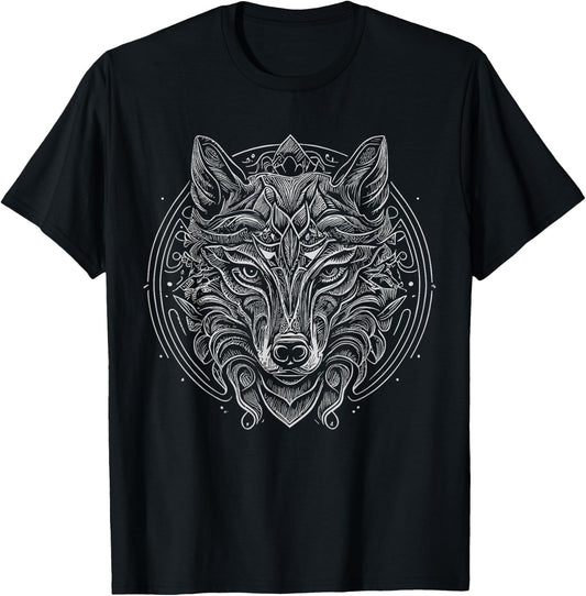 Wolf Mandala Tattoo Art T-Shirt - T-Shirt | Black