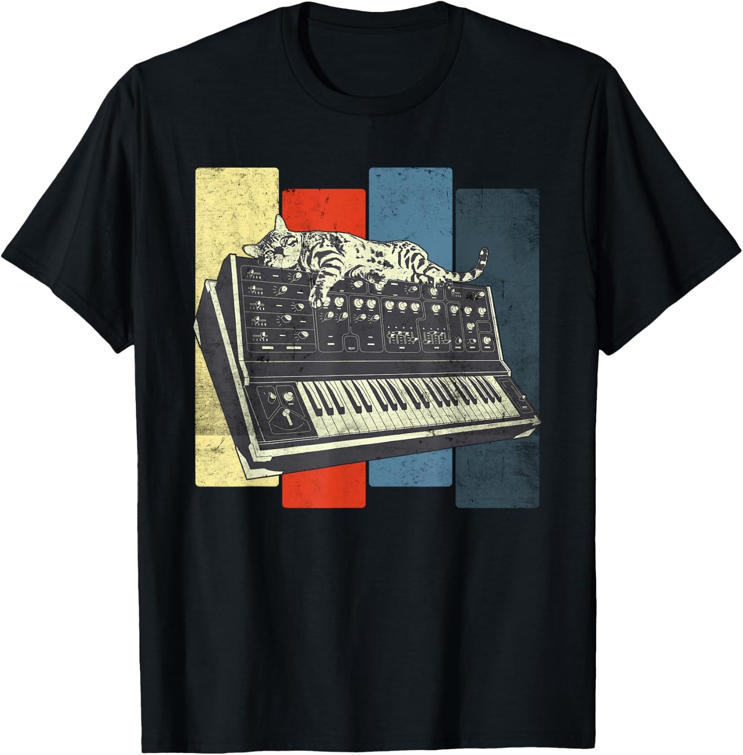 Modular Synthesizer Keyboard Techno Vintage Analogue Cat Women T-Shirt - T-Shirt | Black