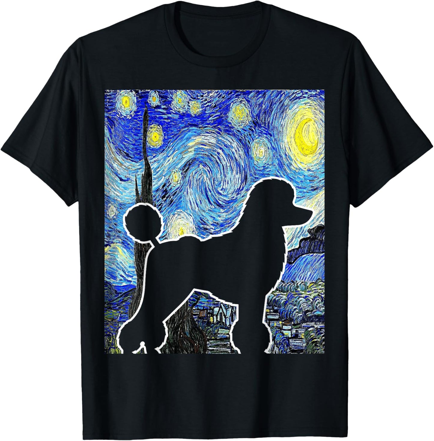 Poodle Starry Night Dog Lover Van Gogh Poodle Painting T-Shirt - T-Shirt | Black