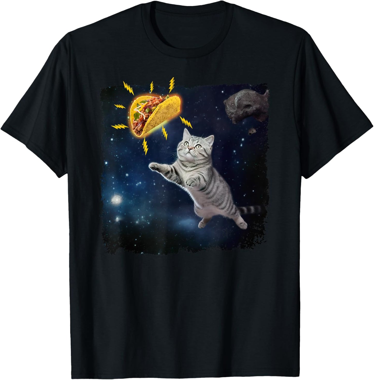 Funny Cat Astronaut and Taco in Space Mexican Food T-Shirt - T-Shirt | Black
