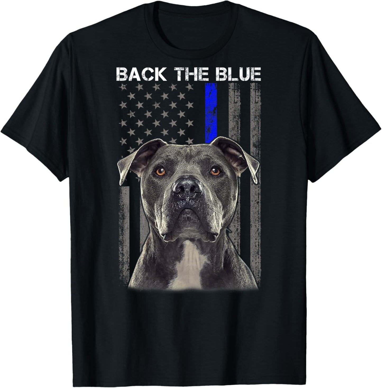 Back The Blue Thin Blue Line Flag Police Pitbull Dog Lovers Women Kids T-Shirt - T-Shirt | Black