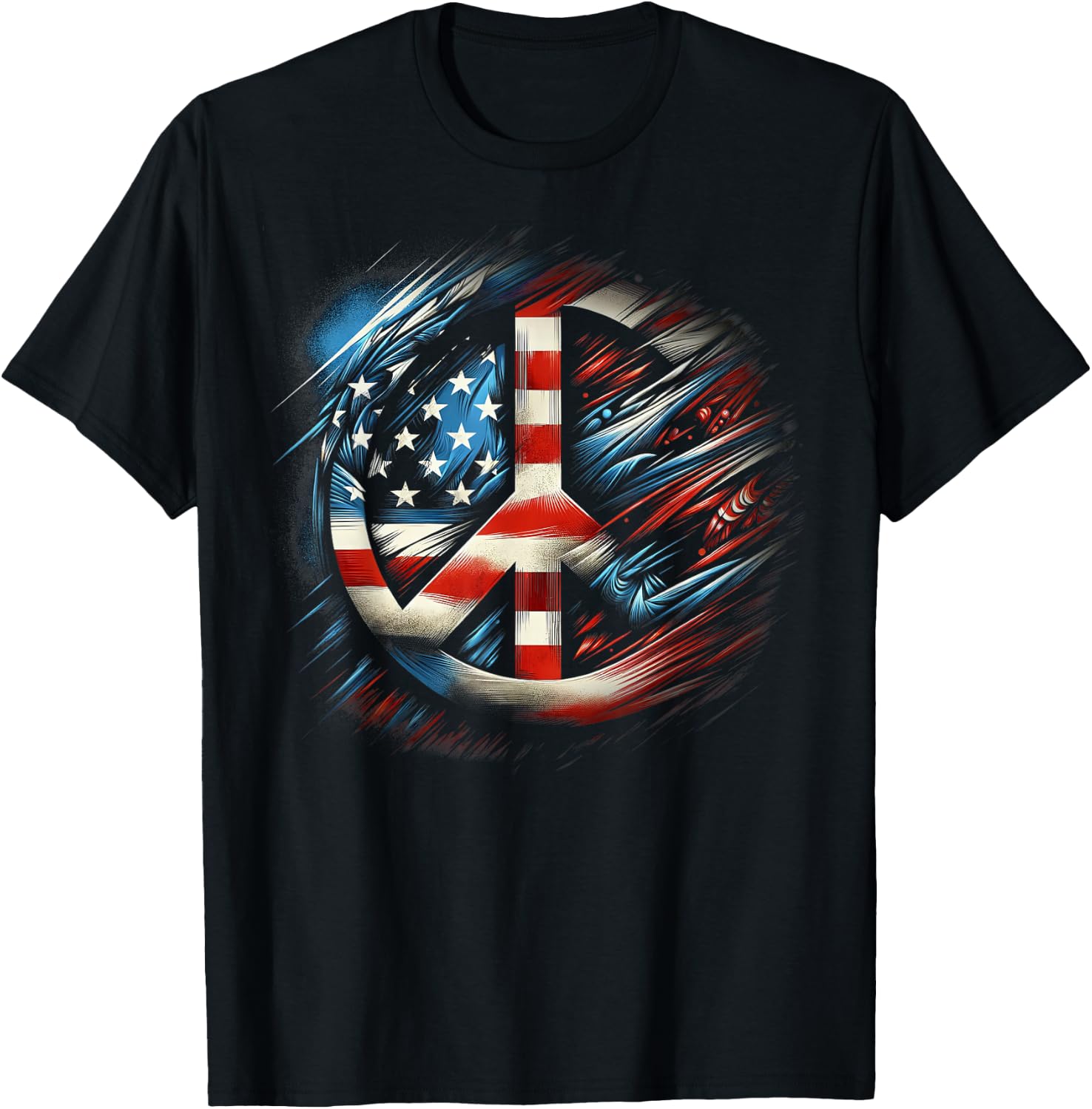 American Flag Peace Sign Fourth of July T-Shirt - T-Shirt | Black