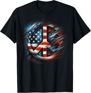 American Flag Peace Sign Fourth of July T-Shirt - T-Shirt | Black