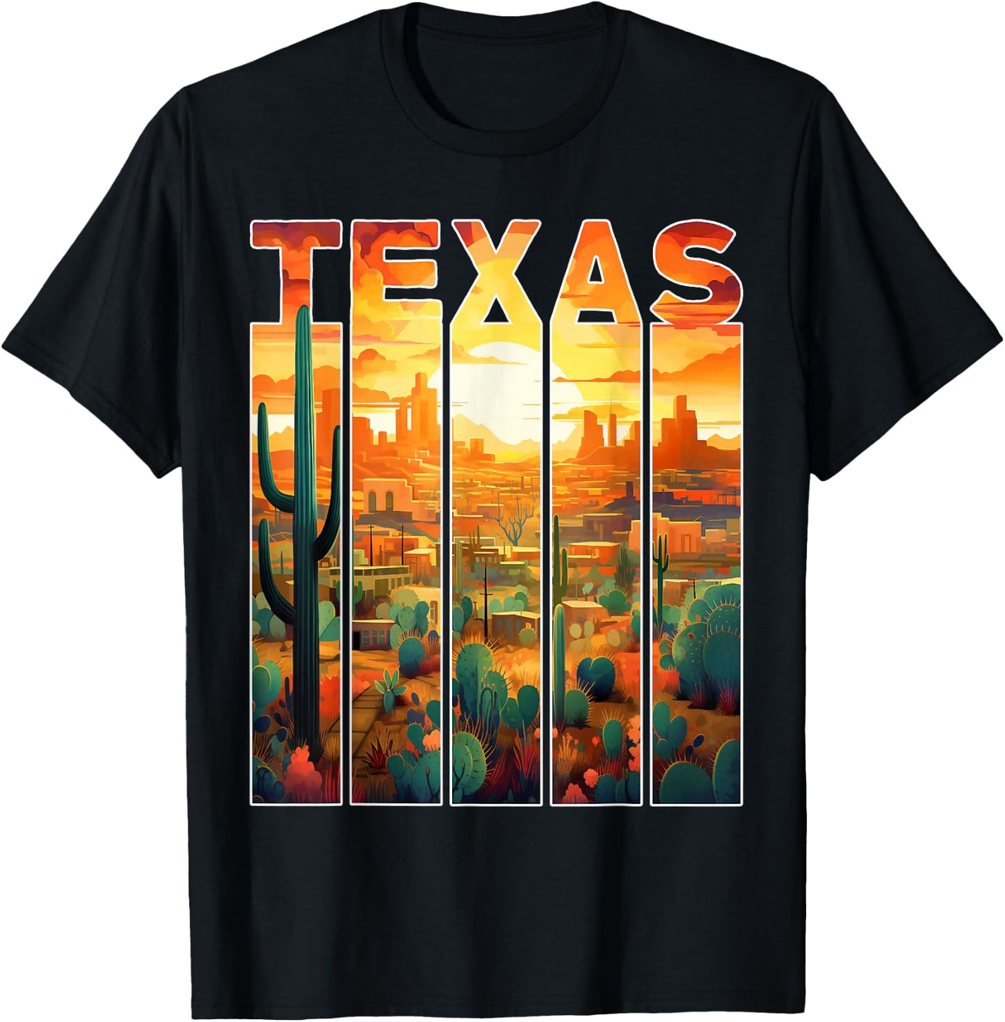 Texas 1845 desert cactus sunset vacation trip Texas T-Shirt - T-Shirt | Black
