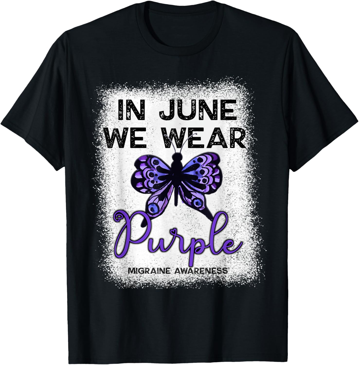 Migraine Awareness Spoonie In June We Wear Purple Butterfly T-Shirt - T-Shirt | Black