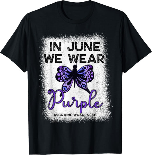Migraine Awareness Spoonie In June We Wear Purple Butterfly T-Shirt - T-Shirt | Black