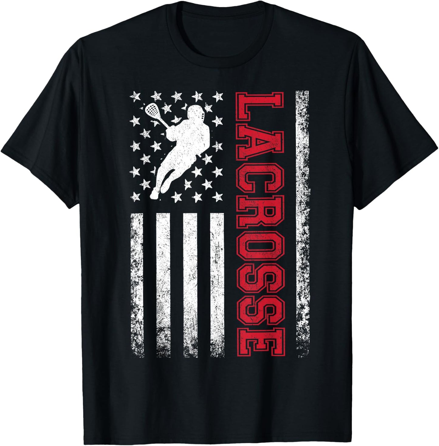 Lacrosse USA Flag Lax Shirt Men Women Boys Girls T-Shirt - T-Shirt | Black
