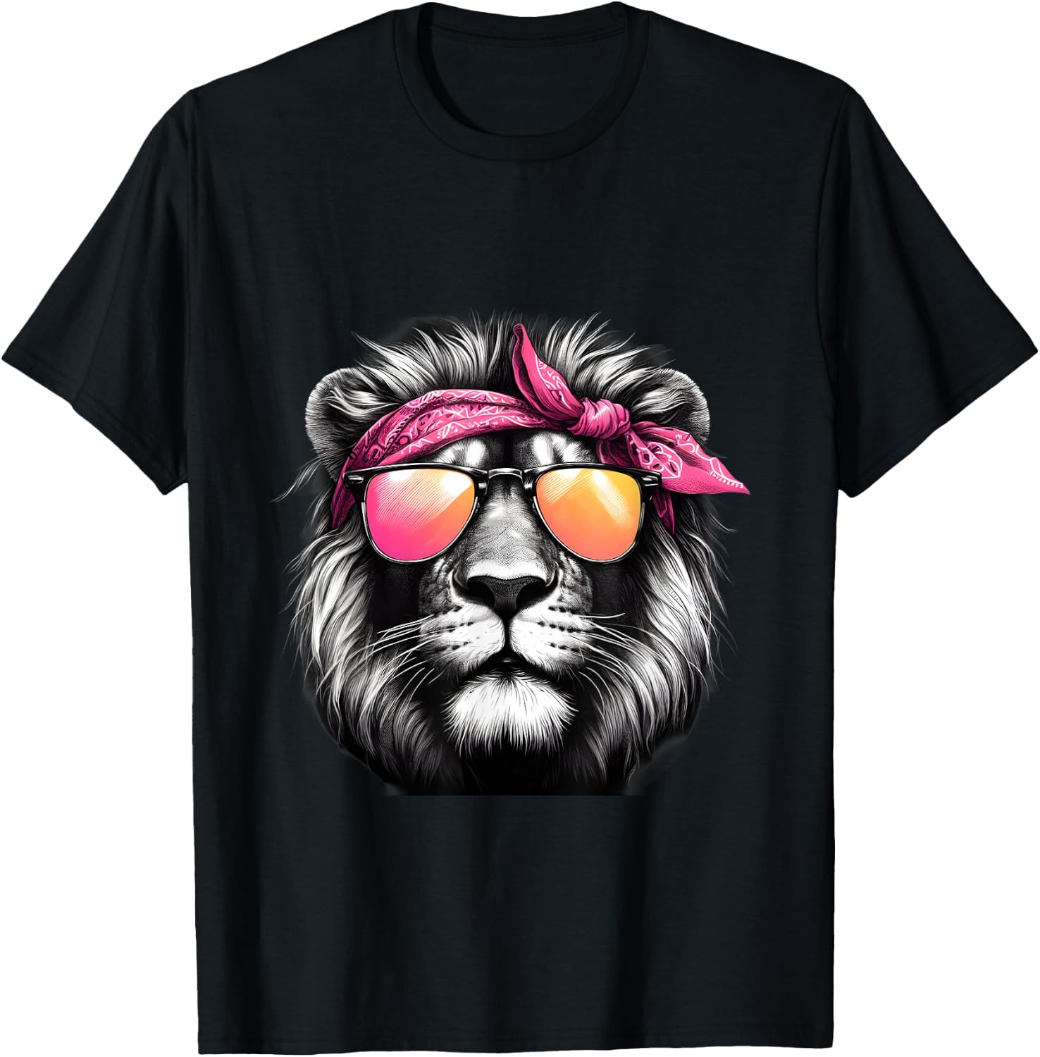 Lion Wearing A Pink Bandana Headband And Sunglasses T-Shirt - T-Shirt | Black
