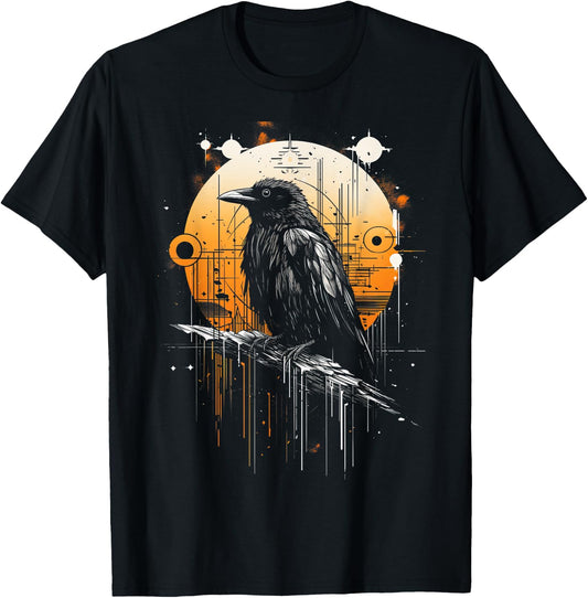 Raven Crow Dark Bird Witchcraft Omens Midnight T-Shirt - T-Shirt | Black