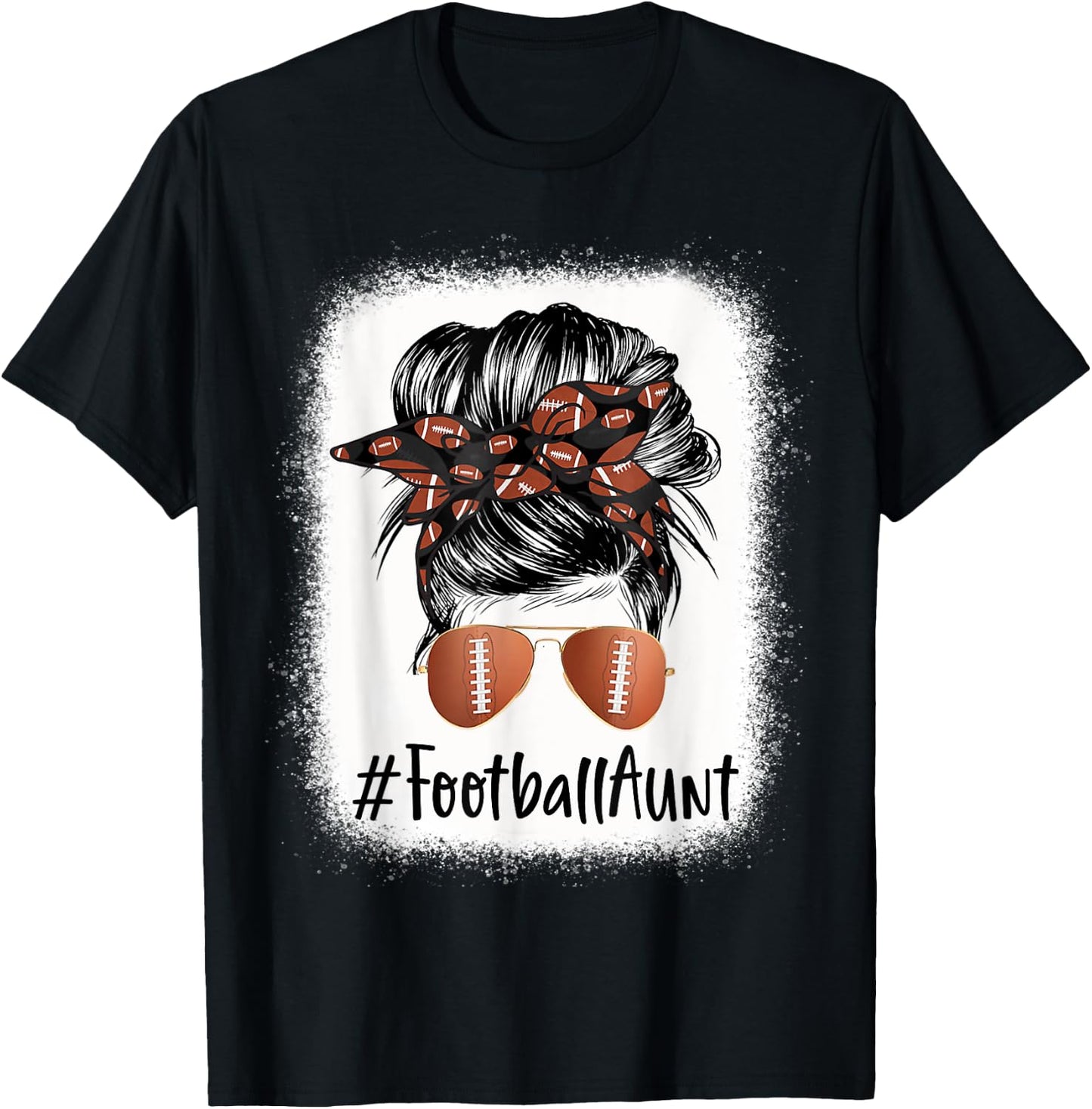 Bleached Football Aunt Life Messy Bun Mother's Day T-Shirt - T-Shirt | Black
