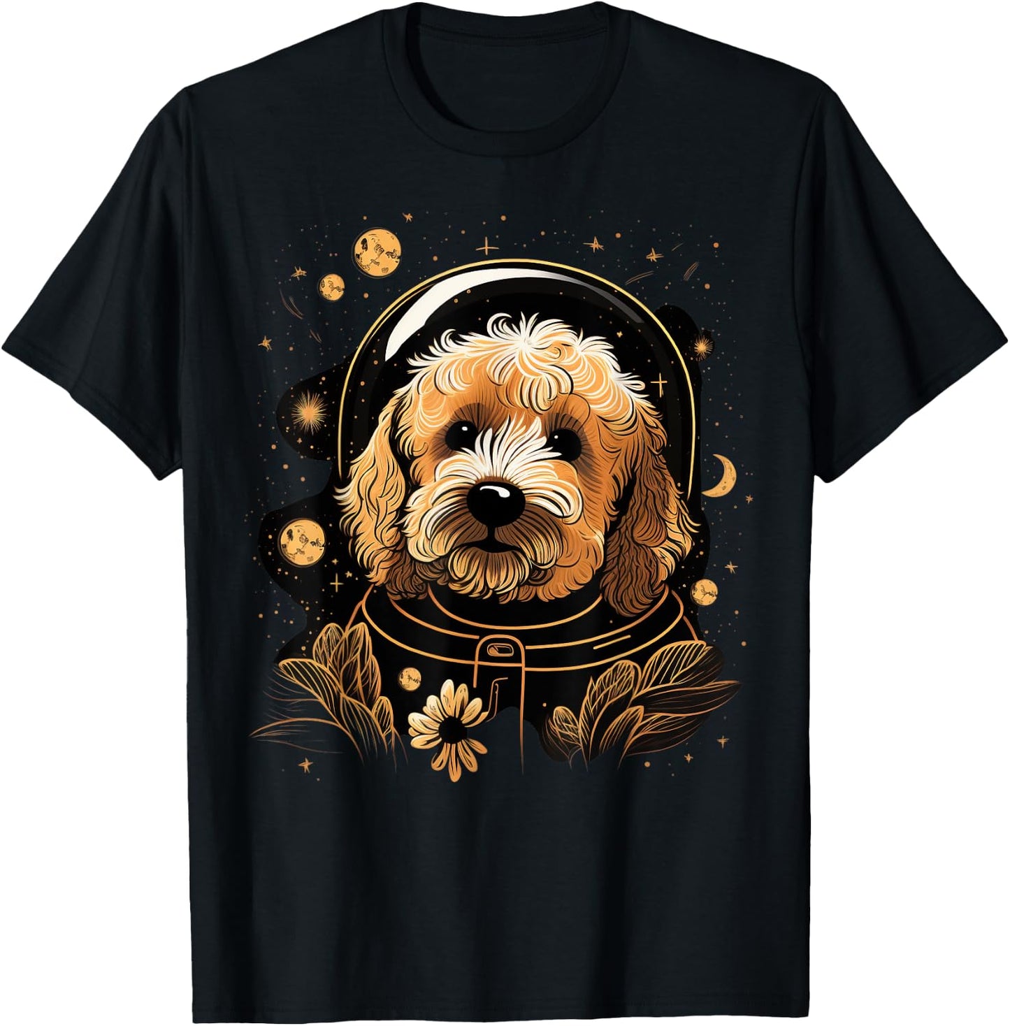 Outer Space Goldendoodle on Galaxy Astronaut Golden Doodle T-Shirt - T-Shirt | Black