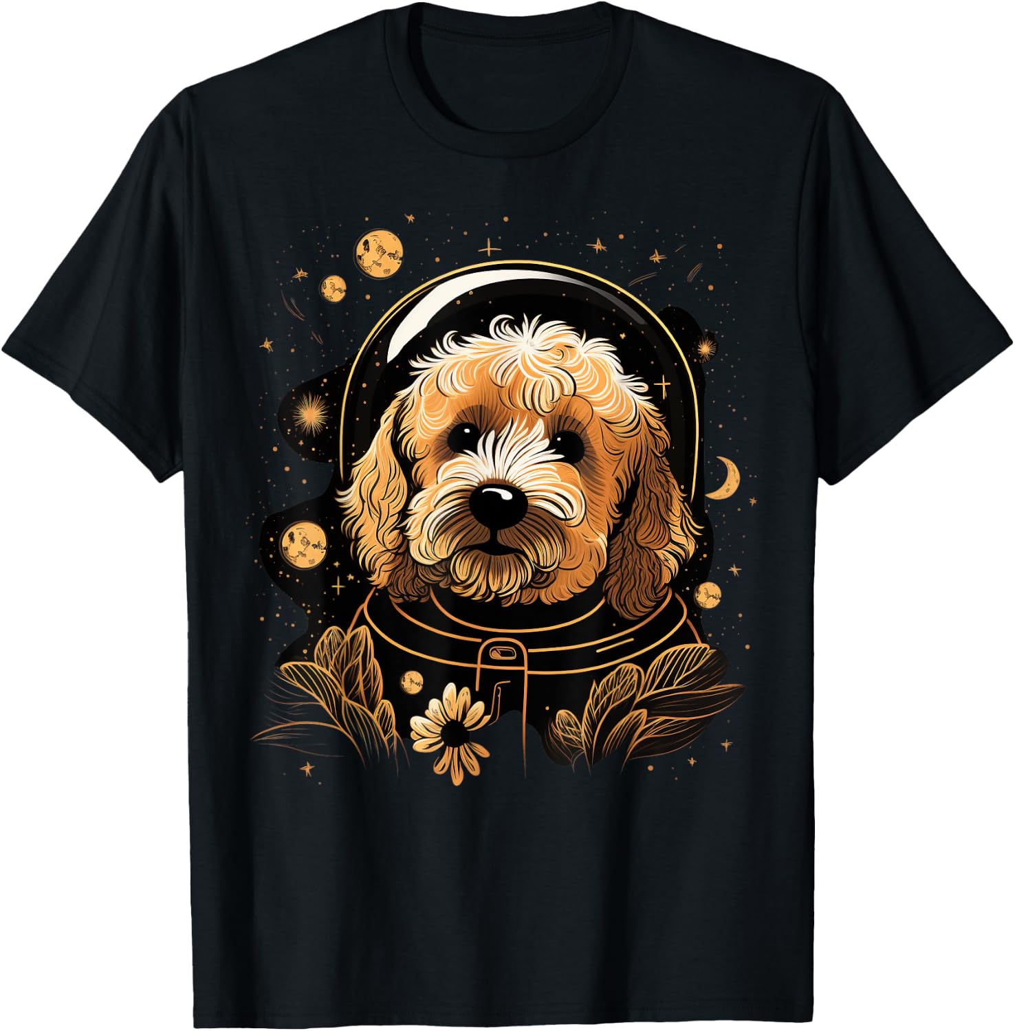 Outer Space Goldendoodle on Galaxy Astronaut Golden Doodle T-Shirt - T-Shirt | Black