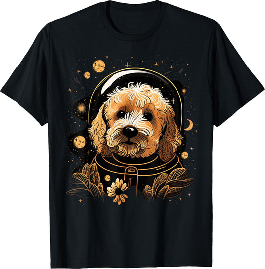 Outer Space Goldendoodle on Galaxy Astronaut Golden Doodle T-Shirt - T-Shirt | Black