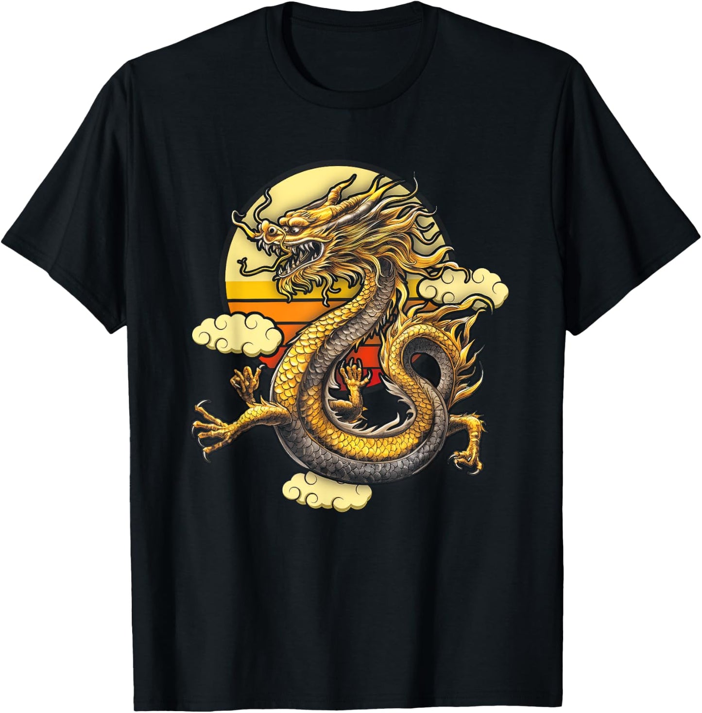 Sunset Traditional Chinese Dragon Symbol Of Power Strength T-Shirt - T-Shirt | Black