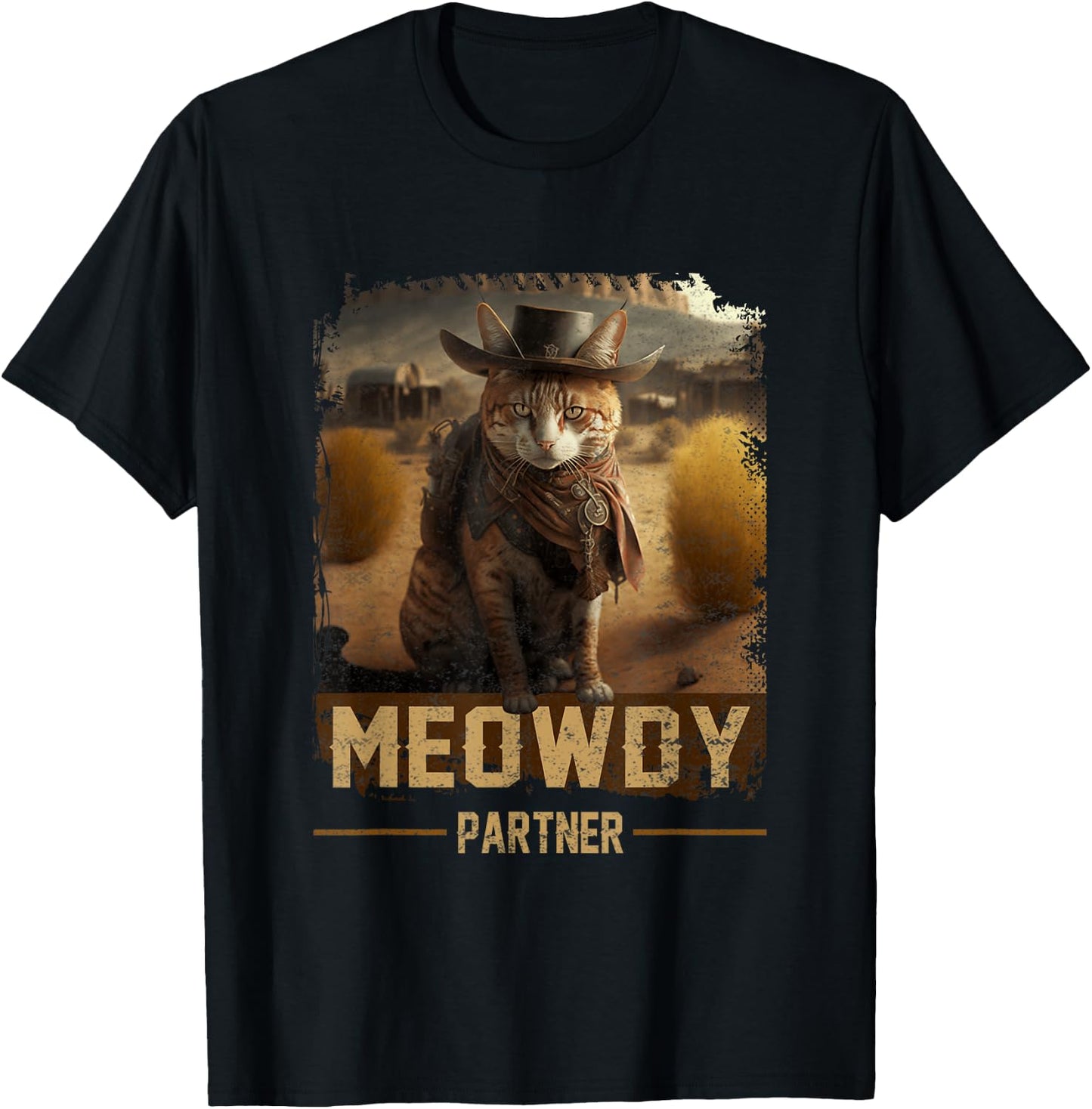 Meowdy Partner Country Music Cat Cowboy Hat Western Cat T-Shirt - T-Shirt | Black