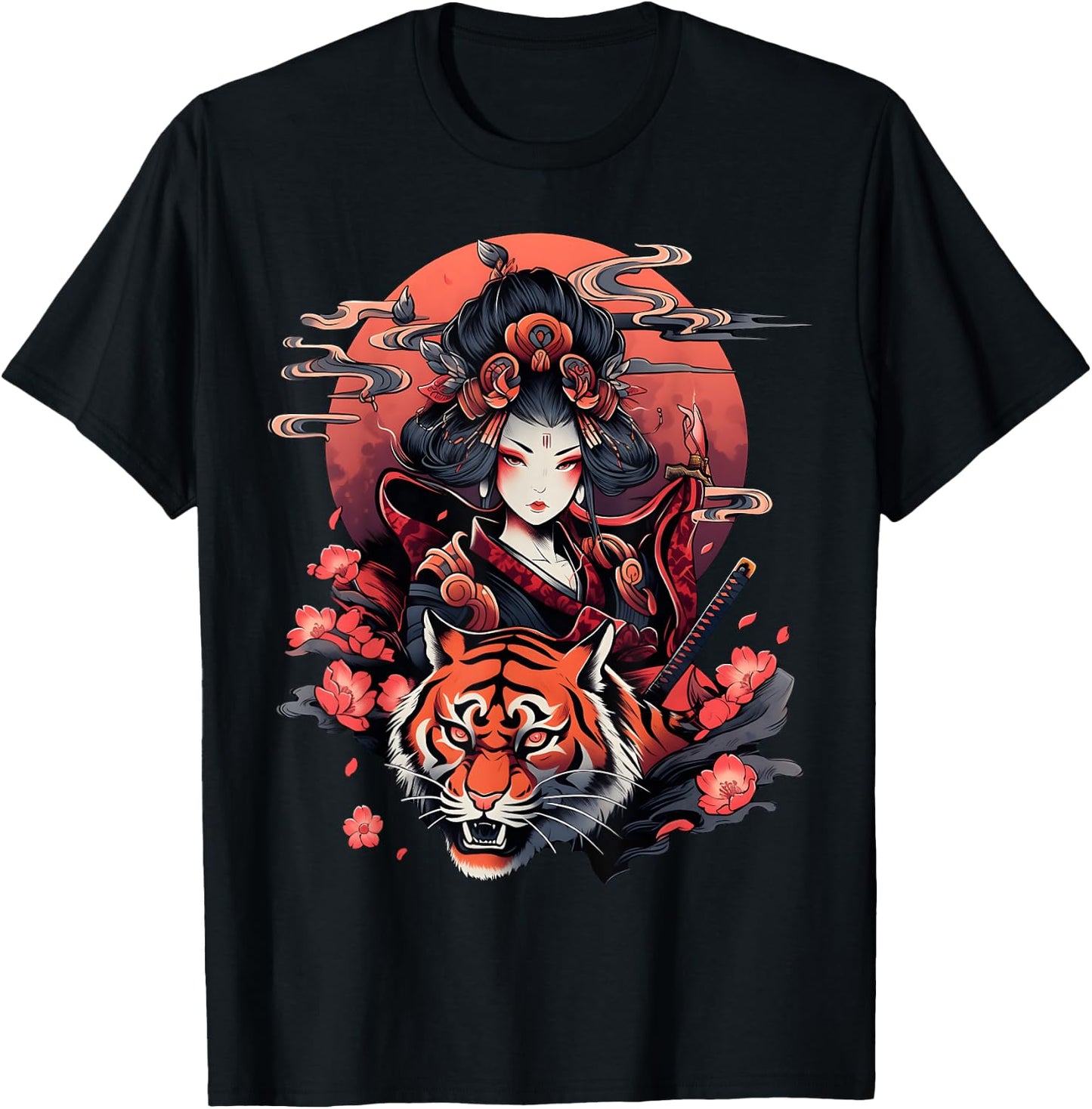 Showcase Your Love for Japanese Culture Geisha and Tiger T-Shirt - T-Shirt | Black