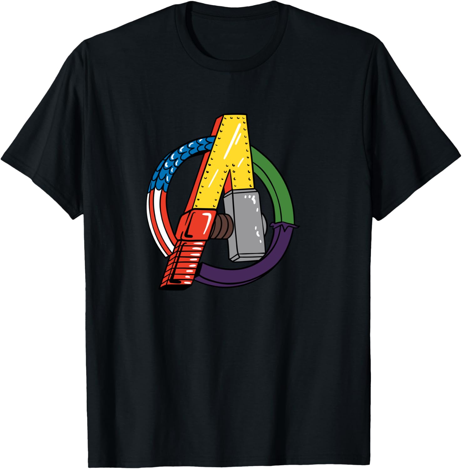 Amazon Essentials Marvel Avengers Multi Hero Logo Collage T-Shirt - T-Shirt | Black