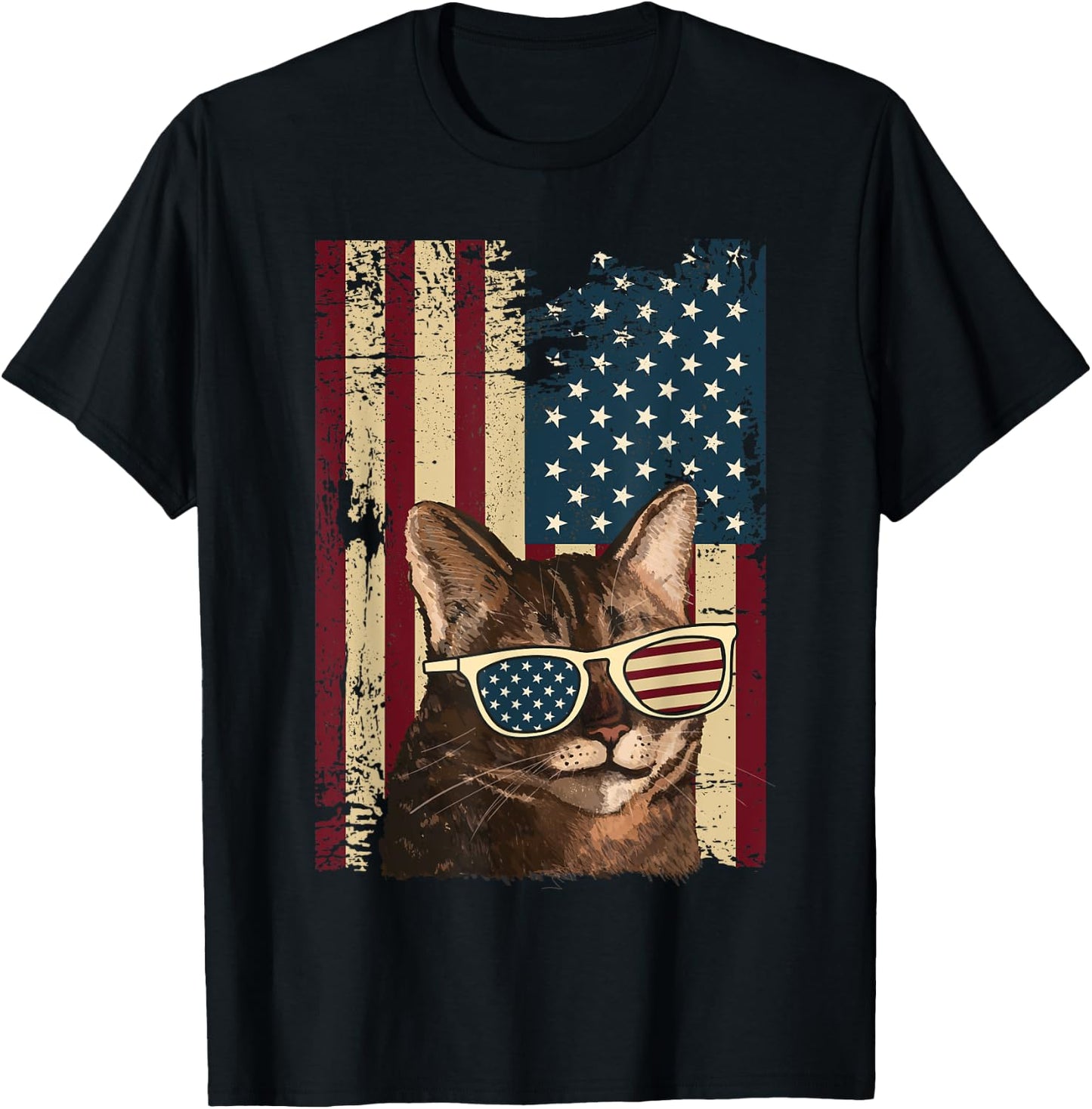 Cat 4th of July Meowica Merica Men USA American Flag T-Shirt - T-Shirt | Black