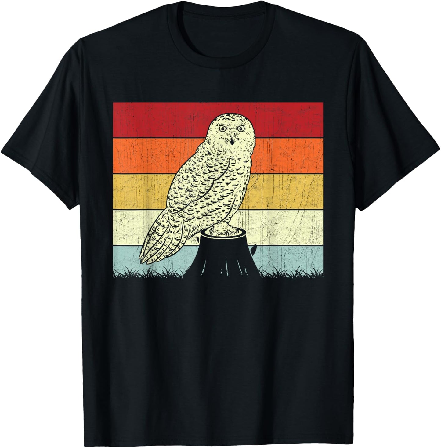 Snowy Owl Lovers Boys Girls Vintage Snowy Owl Design Retro T-Shirt - T-Shirt | Black