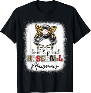 Loud and proud Baseball mawmaw messy bun leopard women T-Shirt - T-Shirt | Black