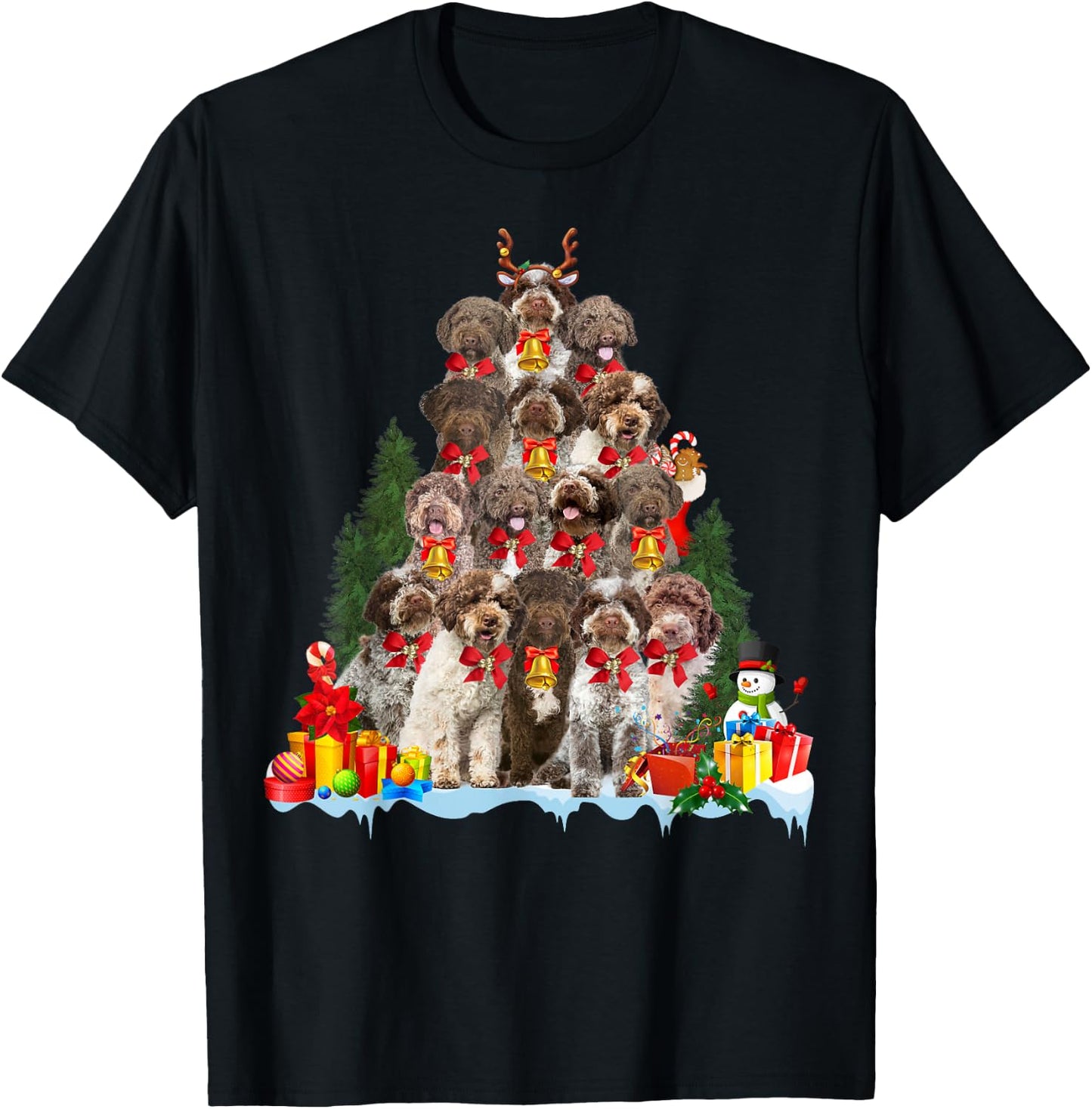 Christmas Pajama Lagotto Romagnolo Xmas Tree Gifts Dog Lover Women Kids T-Shirt - T-Shirt | Black