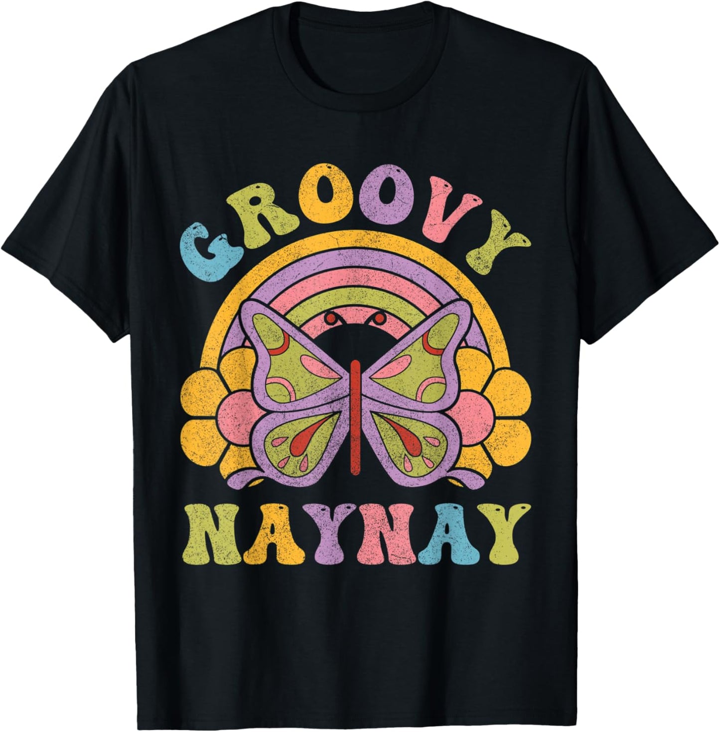 80s 70s Shirts , Grandma Groovy Naynay Butterfly T-Shirt - T-Shirt | Black