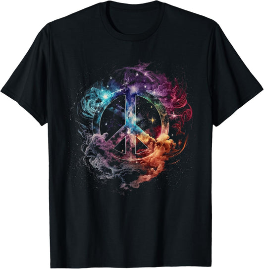 Peace sign of freedom hippie flower child space science T-Shirt - T-Shirt | Black