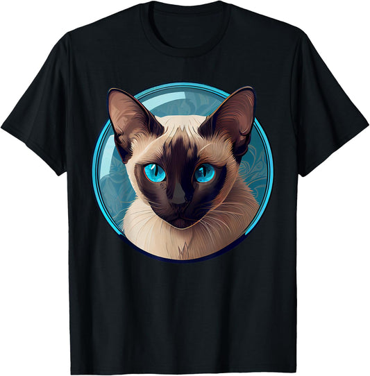 Siamese Cat | Blue-Eyed Siamese Sealing Point Men Women T-Shirt - T-Shirt | Black