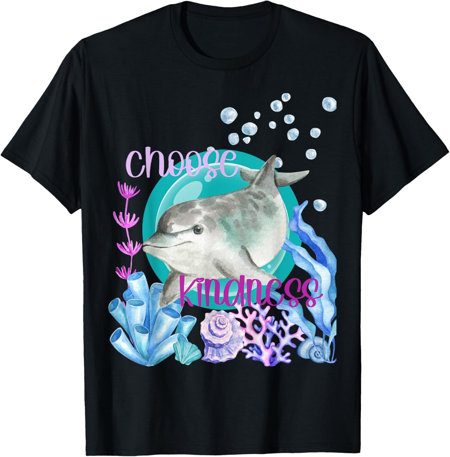 Dolphin Lover Choose Kindness Inspirational Watercolor Ocean T-Shirt - T-Shirt | Black