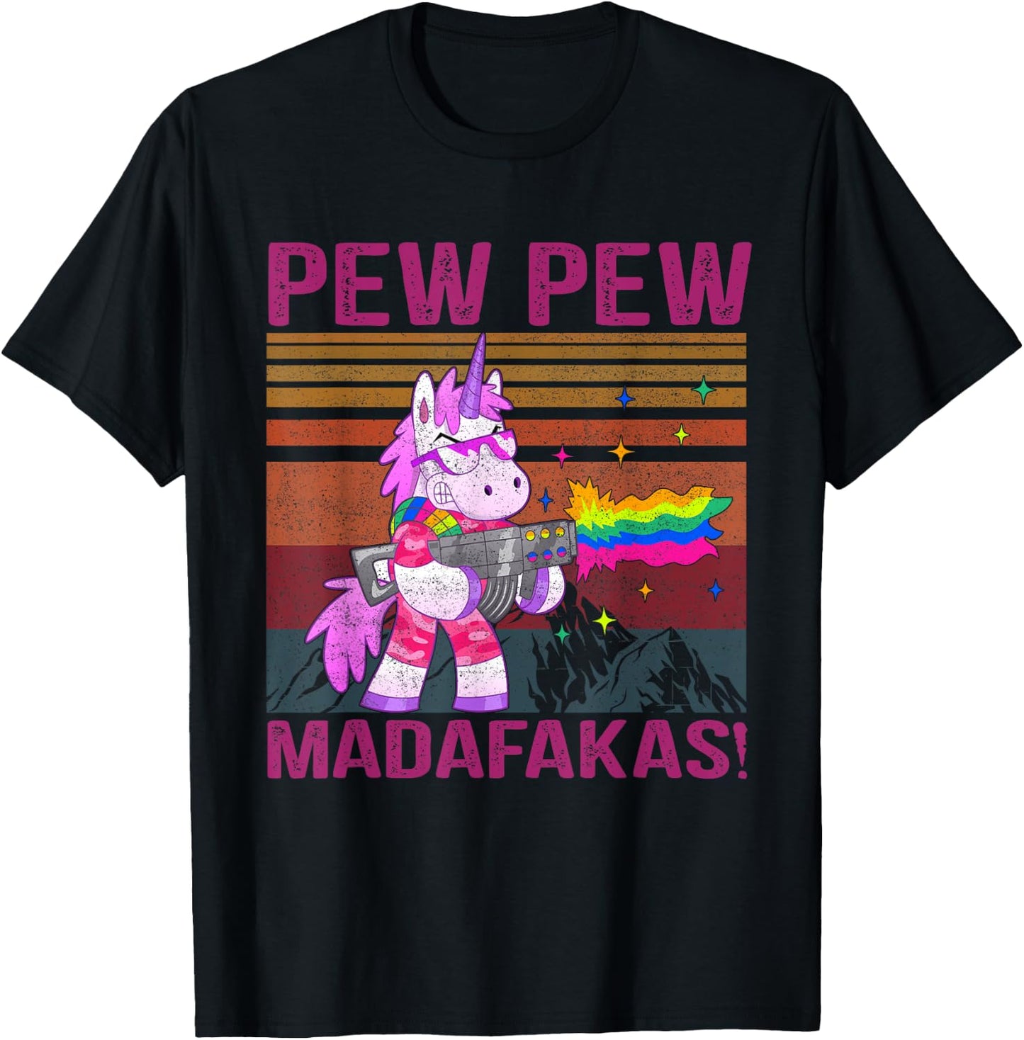 Unicorn Pew Pew Madafaka's Vintage Crazy Cat Funny Graphic Women T-Shirt - T-Shirt | Black