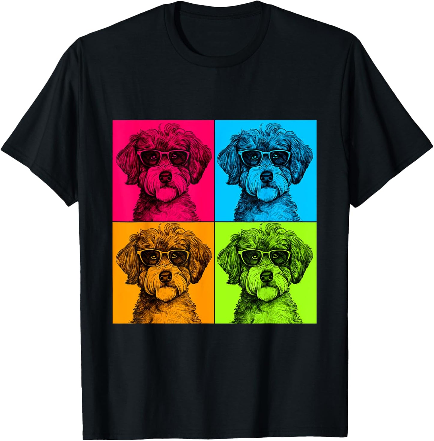 Schnoodle Dog Pop Art Design Illustration Colorful Men Women Girls Kids T-Shirt - T-Shirt | Black